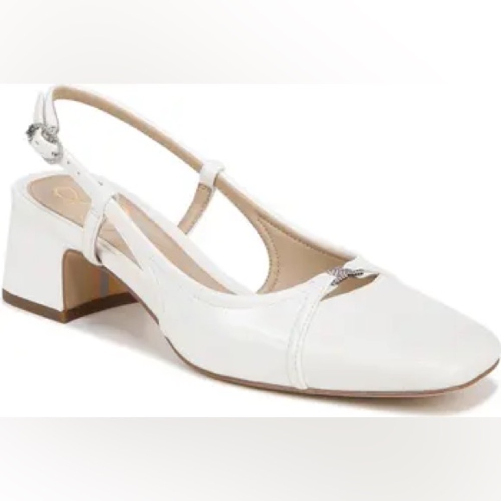 Sam Edelman White Patent Slingback Block Heel Pumps